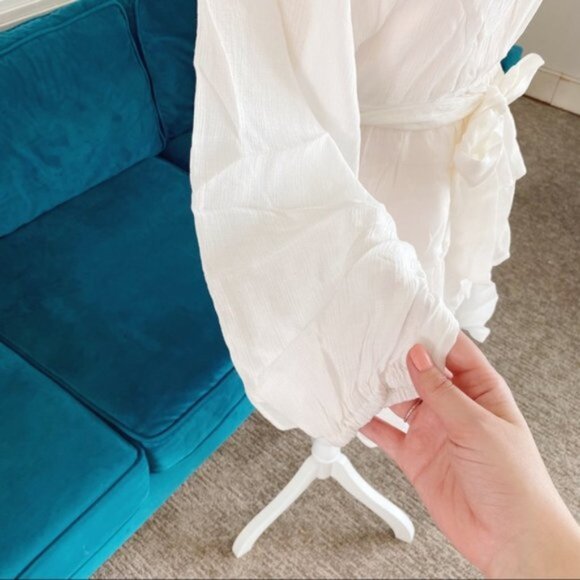 Entro | Elizabeth Tiered Puff Bubble Sleeve Dress White Layered Bohemian Small - Picture 7 of 15